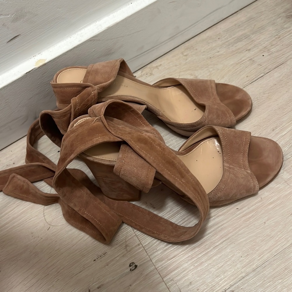 Gianvito Rossi Tie Up Blush Suede Sandals